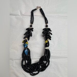 Black Beaded Toucan Accent Necklace - Unbranded